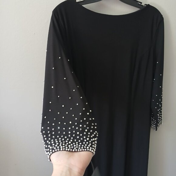 Marina Women's Sz L Black Cocktail Dress Beaded Black Long Sleeve‎ Midi NWT - Picture 9 of 16